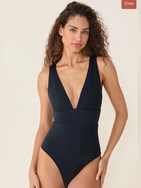 NWT Andie Black Deep V One-Piece Mykonos Swimsuit Black XS